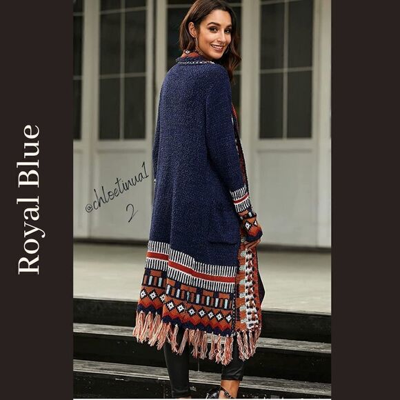 NEW Bohemian Tribal Fringe Cardigan With Pockets - Picture 8 of 10
